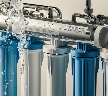 Blue white water fountain is being poured into container copy 360x320
