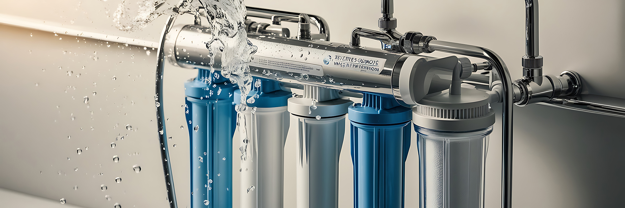 Blue white water fountain is being poured into container copy